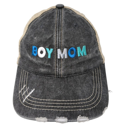 Boy Mom Strapback Trucker Hat Multicolor OS Adjustable Mesh Back Distressed