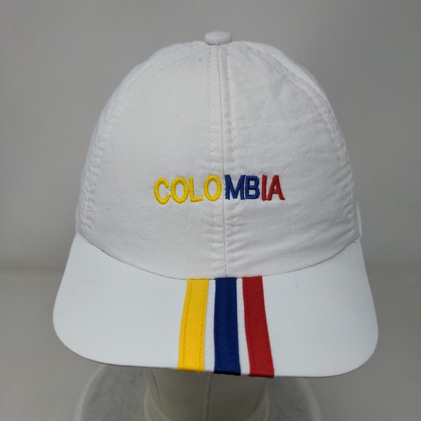 Colombia Strapback Hat White One Size Adjustable Embroidered Striped