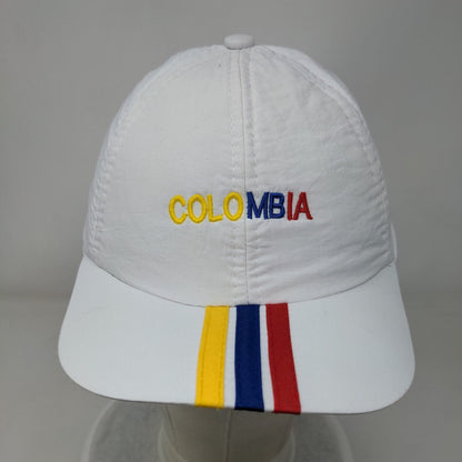 Colombia Strapback Hat White One Size Adjustable Embroidered Striped