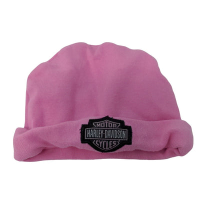 Harley Davidson Baby Girl's Beanie Hat Pink Size 3/6 Months Embroidered Logo