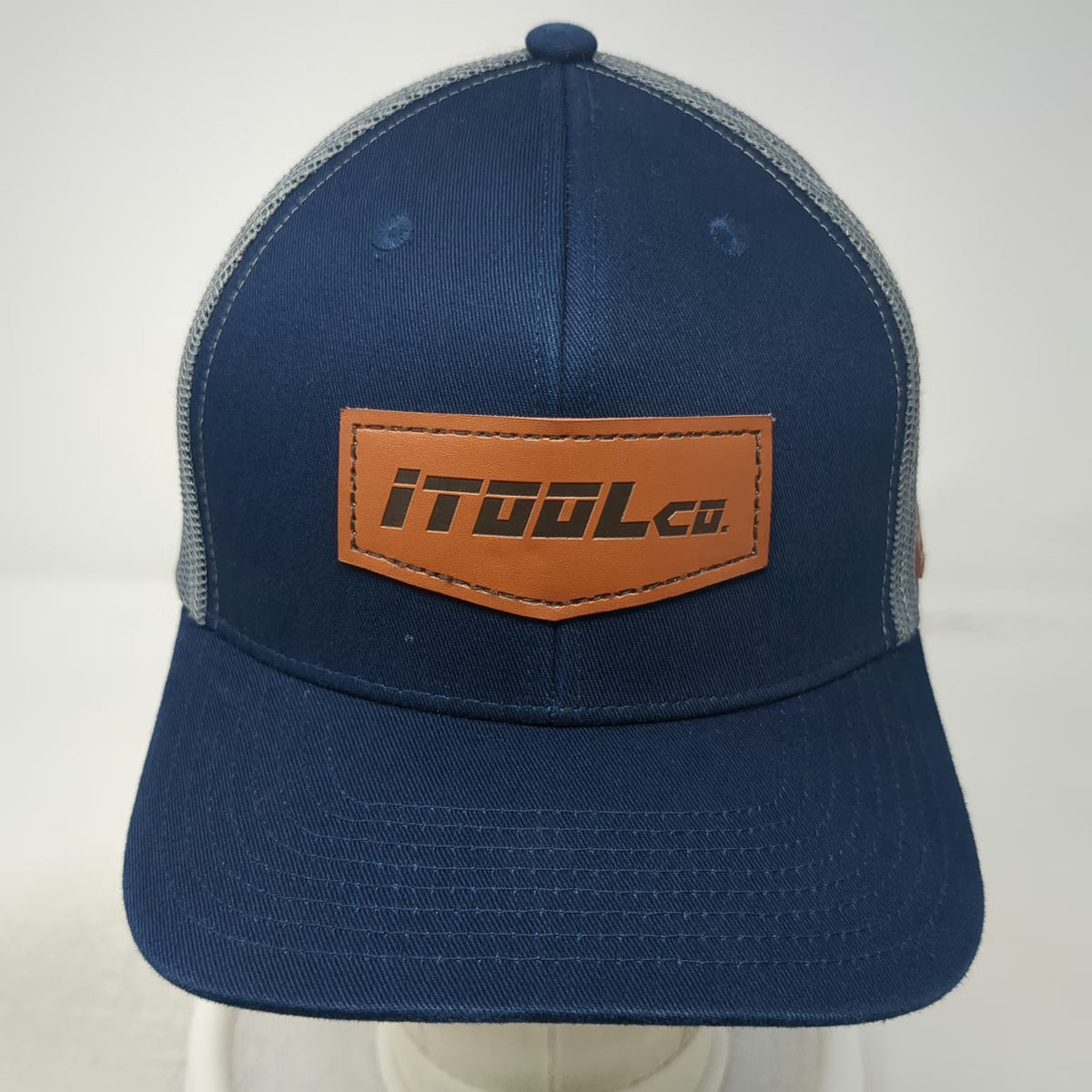 iTOOLco Trucker Hat Blue One Size Leather Patch Mesh Back Snapback USA Tag