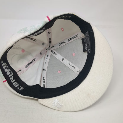 Lil Brims Baseball Cap White Pink Green One Size Scroll Print Stretch Fit Hat