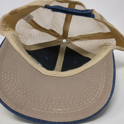 Baseball Cap Blue One Size Mesh Back Denim Embroidered Logo Strapback Hat Beige