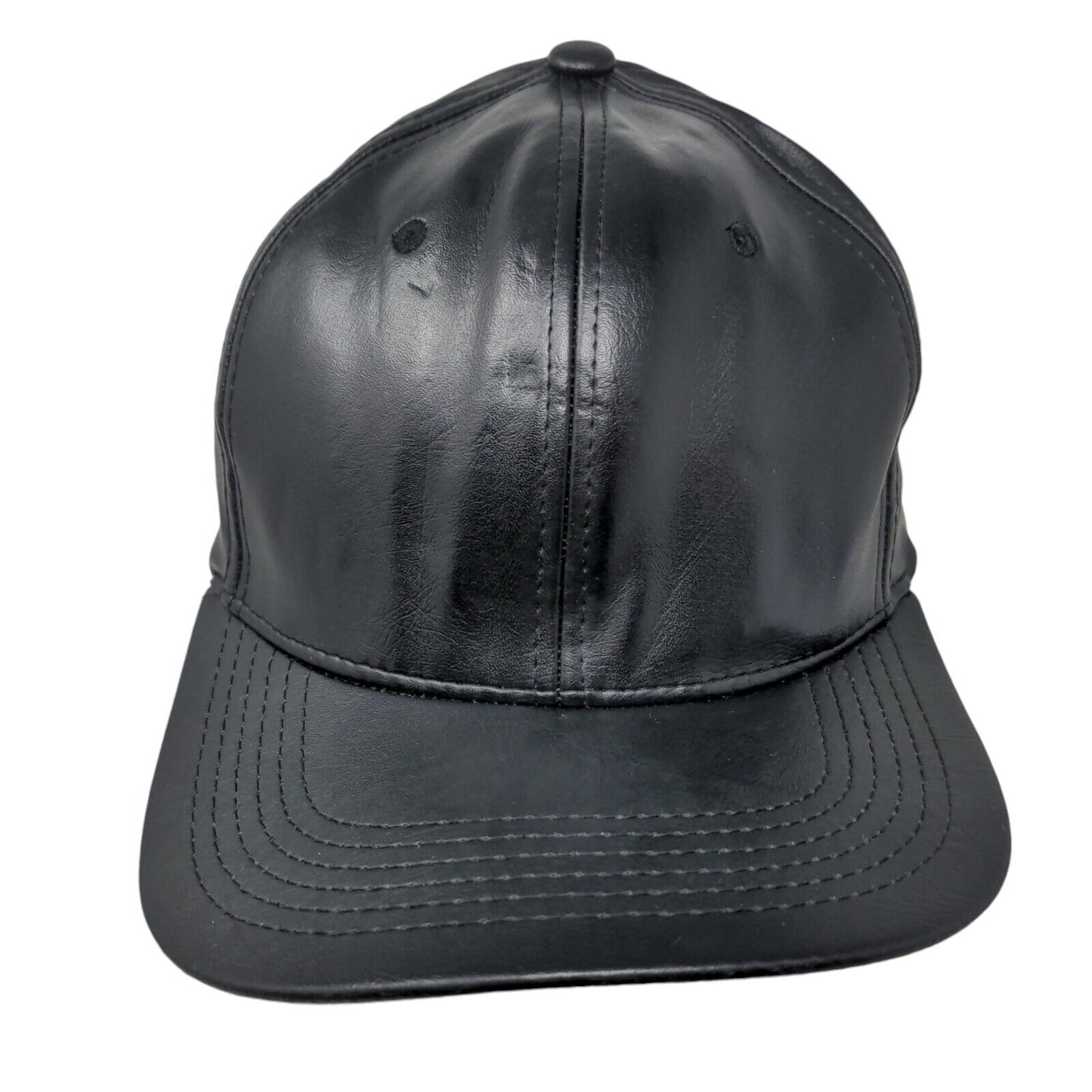 Hatco Snapback Hat Black One Size Adjustable Vegan Leather Solid Blank