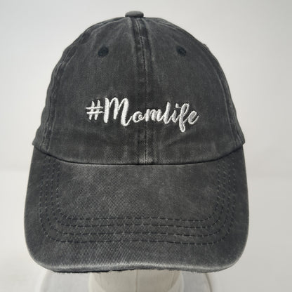 #Momlife Slideback Hat Black One Size Adjustable Embroidered Ponytail