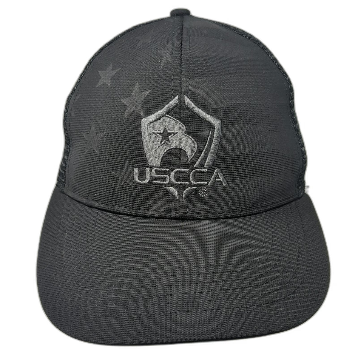 USCCA Trucker Hat Black One Size Mesh Back Stars Stripes Shield Logo Graphic Hat