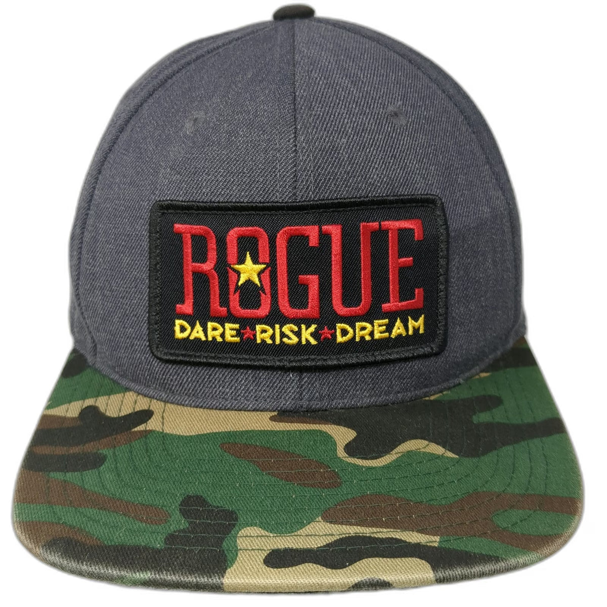 Rogue Fitness Snapback Hat Gray Green Brown Camo One Size Dare Risk Dream Patch