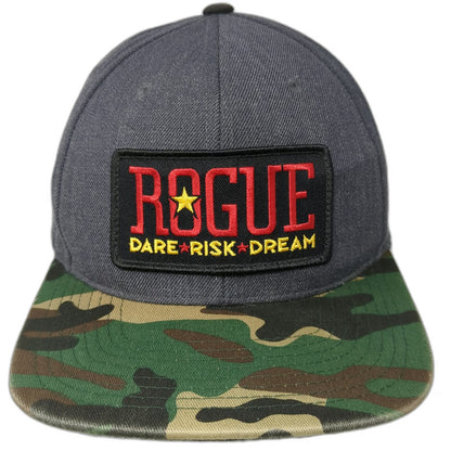 Rogue Fitness Snapback Hat Gray Green Brown Camo One Size Dare Risk Dream Patch