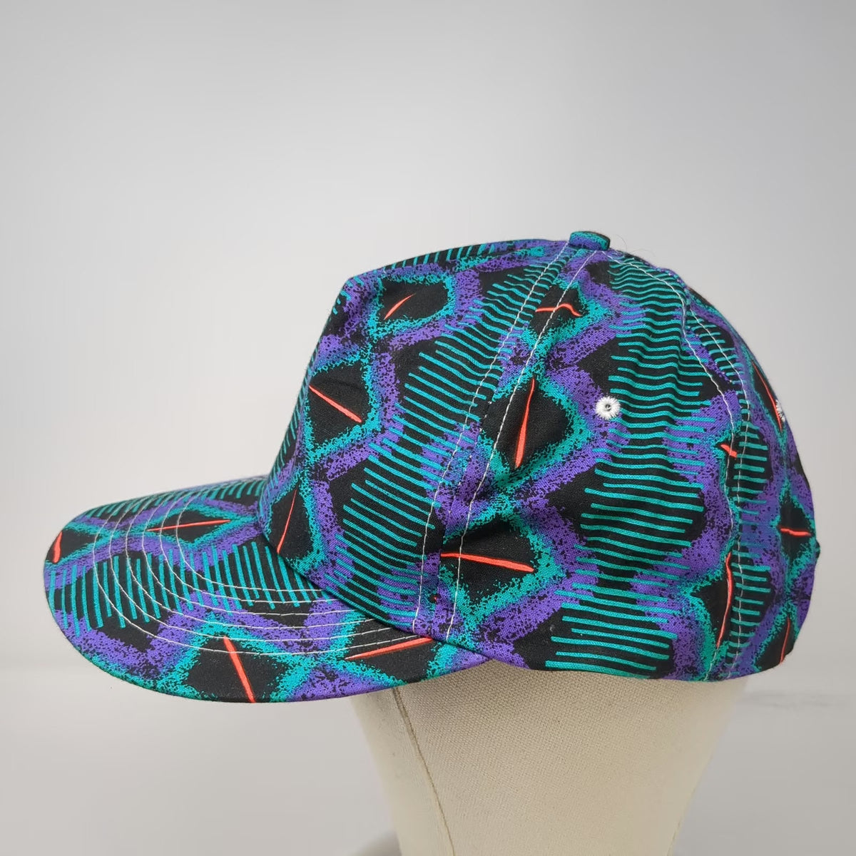 Cameo 5 Panel Black Purple Green One Size All Over Print Abstract Pattern Hat