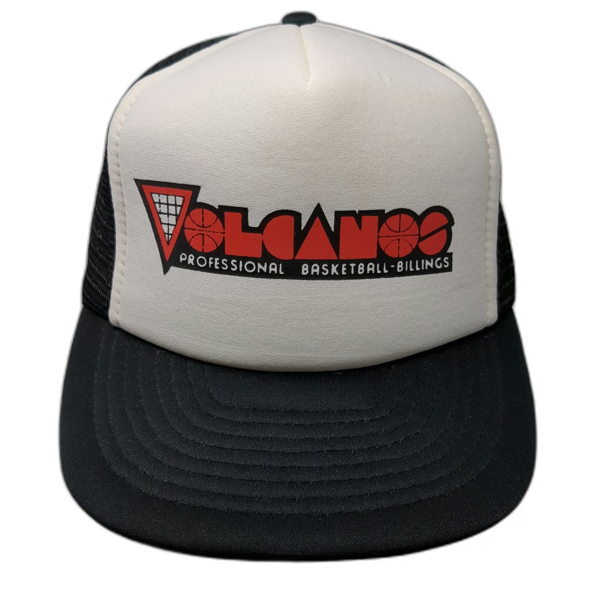 AJD Trucker Hat Black White L Billings Volcanos Pro Basketball Mesh Snapback Cap