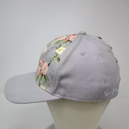 Gray Pink Floral Flower Pattern Studded Back Adjustable Baseball Cap Hat OS