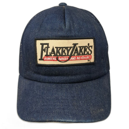 AJ Trucker Hat Blue OSFM Denim Snapback Flakey Jakes Burgers Bakery Beverages