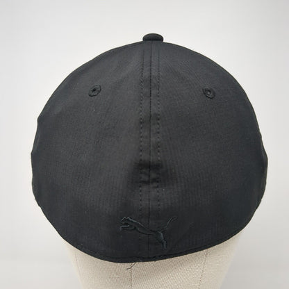 Puma Logo Fitted Hat Black L/XL Embroidered Stretch Solid 6 Panel