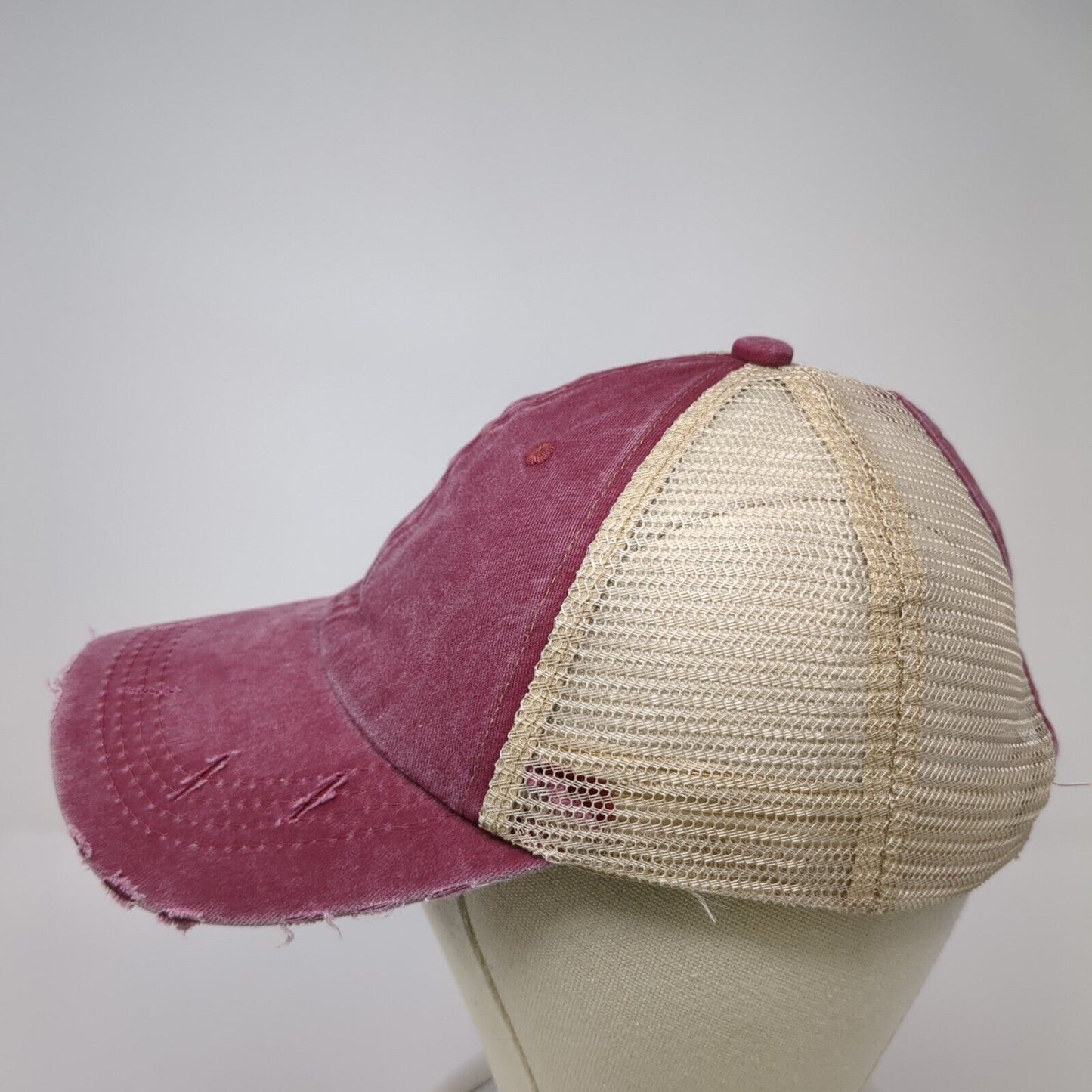 Unbranded Ponytail Trucker Hat Multicolor OS Adjustable Mesh Back Distressed