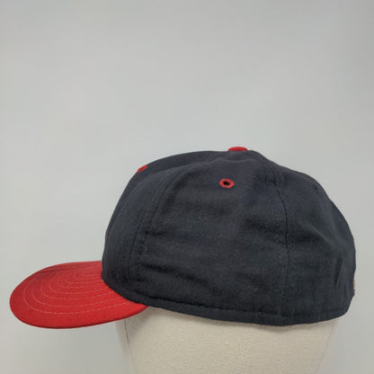 Vintage New Era Fitted Hat Blue Red Size 7 Made USA Embroidered C Arrowhead Logo