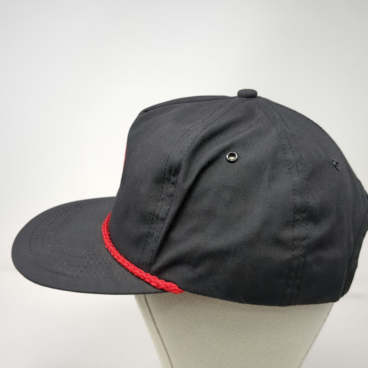 K-Products 5 Panel Black Hat One Size Rope Brim ABI Logo Structured USA Vintage