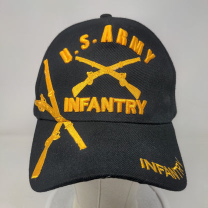 US Army Infantry Strapback Hat Black One Size Adjustable Embroidered 6 Panel