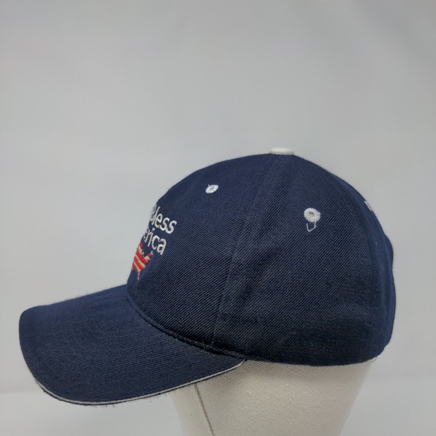 God Bless America Strapback Hat Blue OSFA Adjustable Embroidered Patriotic CAP