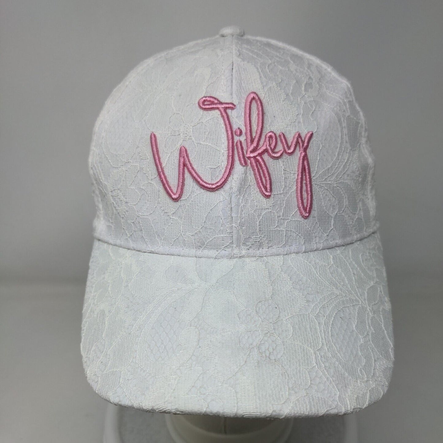 Wifey Strapbck Hat White One Size Adjustable Lace Trim Embroidered Miss To Mrs