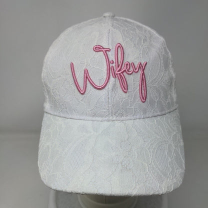 Wifey Strapbck Hat White One Size Adjustable Lace Trim Embroidered Miss To Mrs