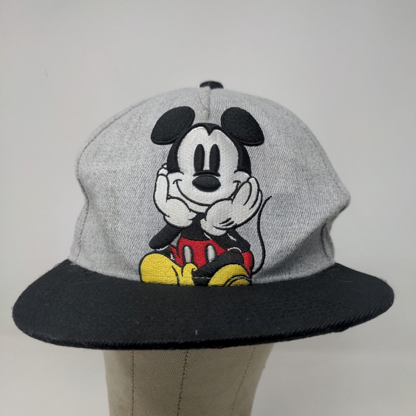 Disney Men's Snapback Hat Gray Black Adjustable Embroidered Mickey Mouse Logo