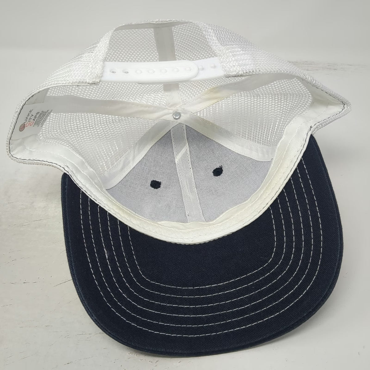 Quake City Caps Trucker Hat Blue One Size Bronco Horse Mesh Snapback Graphic