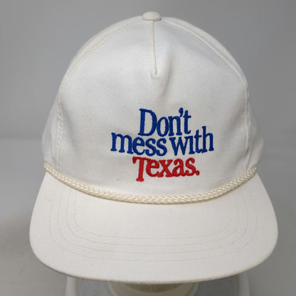 Yupoong 5 Panel White Red Blue One Size Braided Rope Don't Mess With Texas Hat