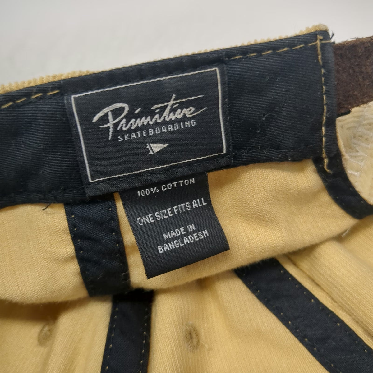 Primitive Baseball Cap Beige One Size Corduroy Hat Leather Strap Embroidered