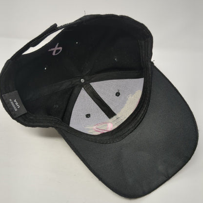 American Flag Pink Ribbon Strapback Hat Black One Size Adjustable