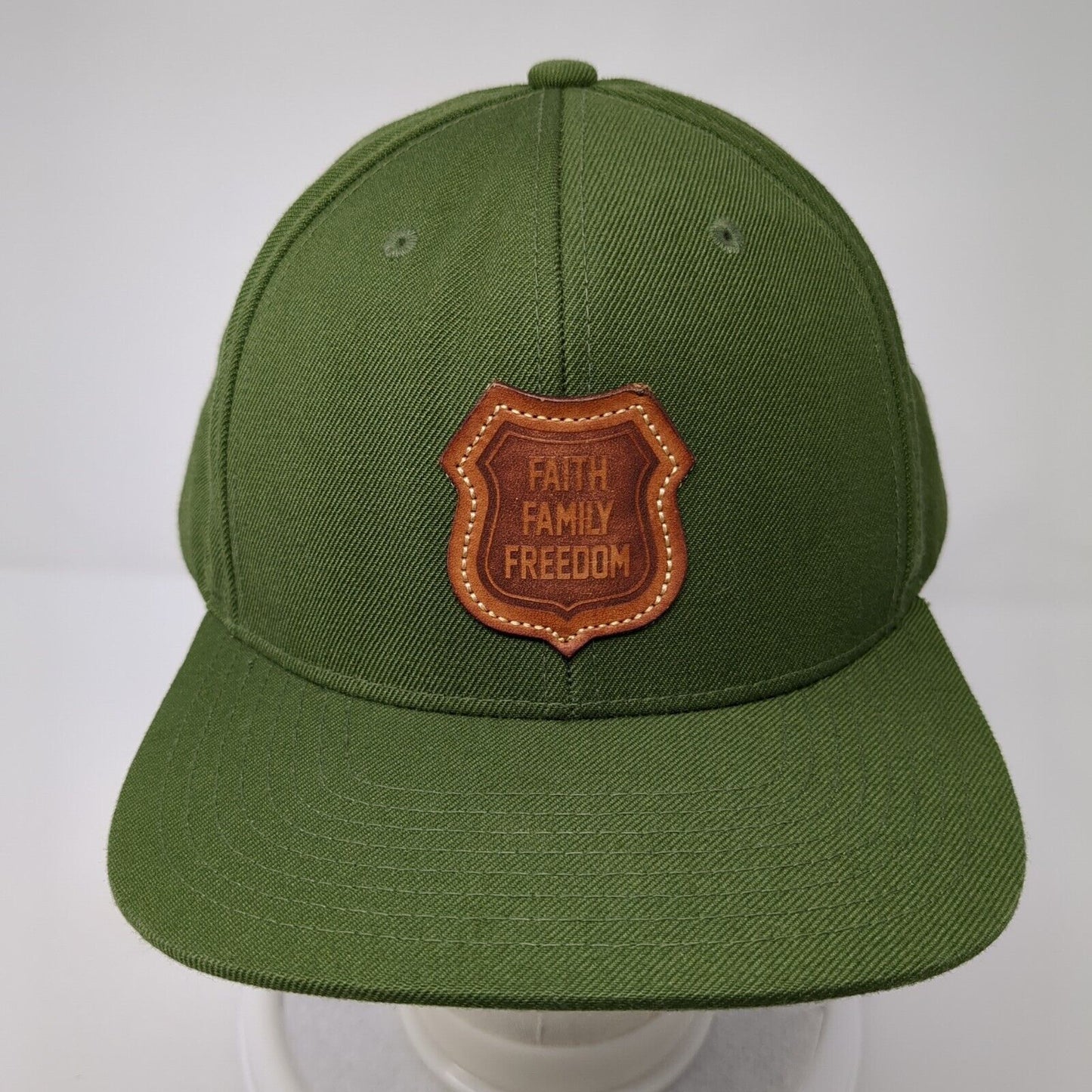 Faith Family Freedom Snapback Hat Green One Size Adjustable Leather Patch