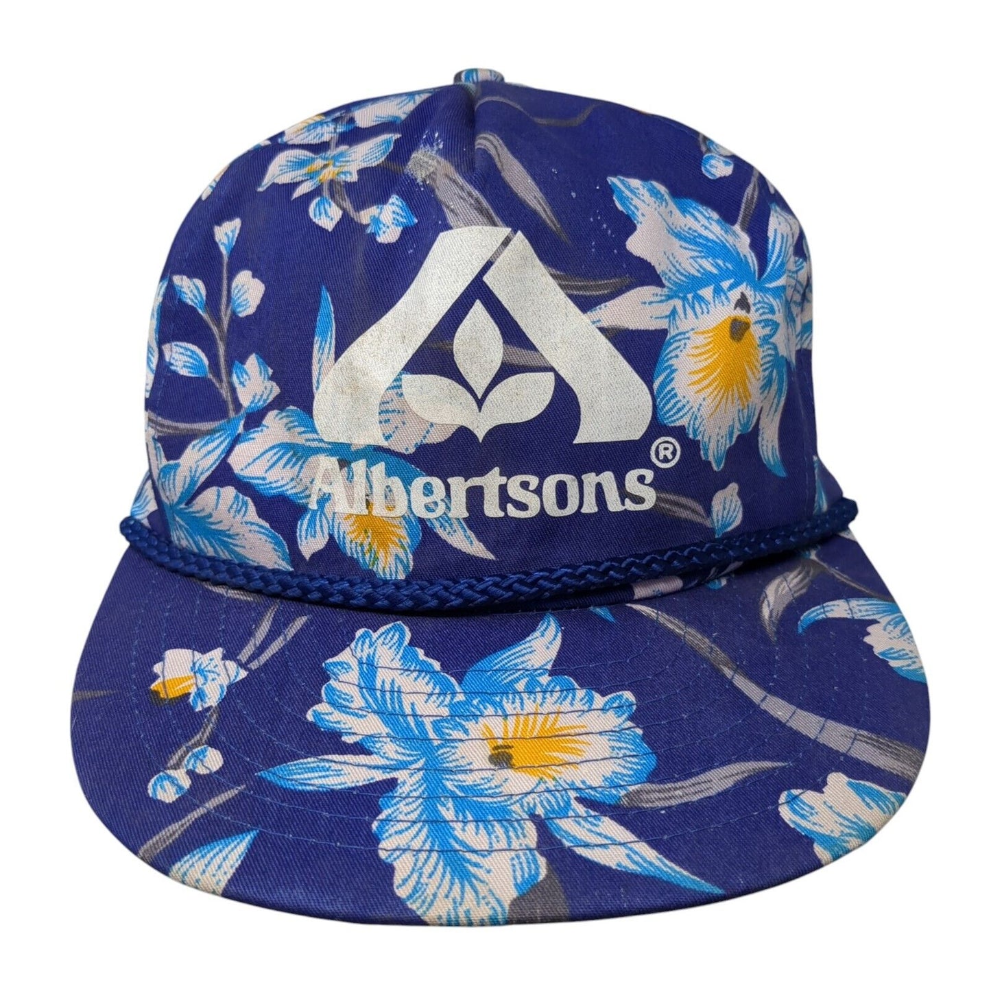 Albertsons Slideback Hat Blue One Size Adjustable Floral Print Rope Nissin Cap