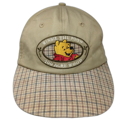 Pooh Baseball Cap Beige One Size Plaid Brim Winnie 100 Acre Wood Embroidery Hat