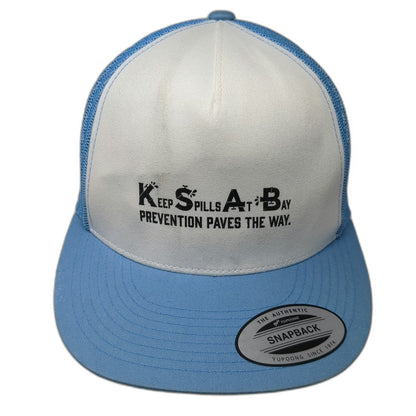 Yupoong Trucker Hat Blue White OSFM Keep Spills At Bay Prevention Mesh Snapback
