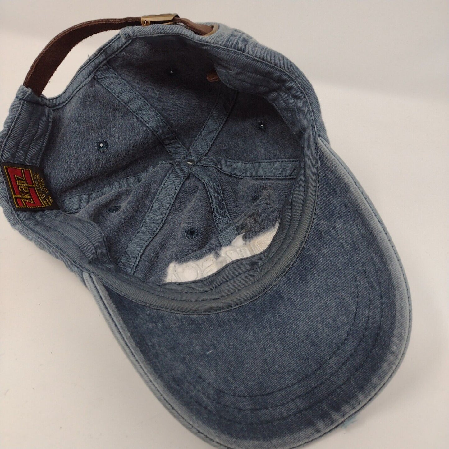 ITASCA Slideback Hat Blue OSFA Adjustable Embroidered Distressed Denim zKapz