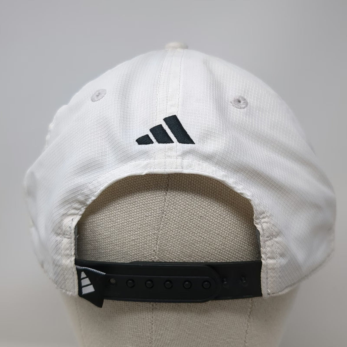 Adidas 5 Panel White One Size Hat BK Golf Logo Snapback 3 Stripes Performance