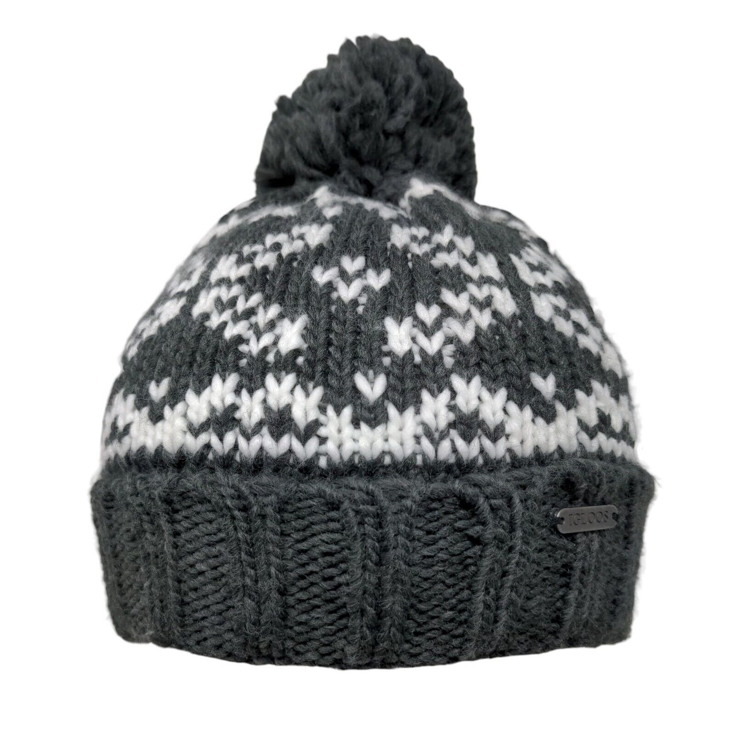 Igloos Ladies Beanie Hat Gray One Size Stretch Hand Knitted Pom Pom Blank