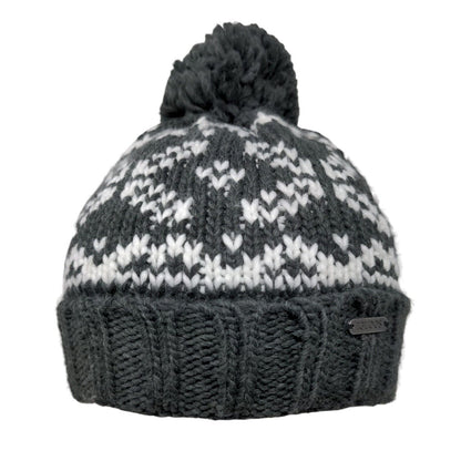 Igloos Ladies Beanie Hat Gray One Size Stretch Hand Knitted Pom Pom Blank