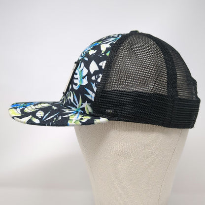 Pukka Tamarack Resort Trucker Hat Black Blue Floral One Size Snapback Mesh Patch