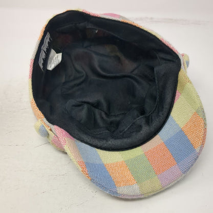 Manhattan Hat Company Army Cap Blue Pink One Size Patchwork Plaid Cadet Hat