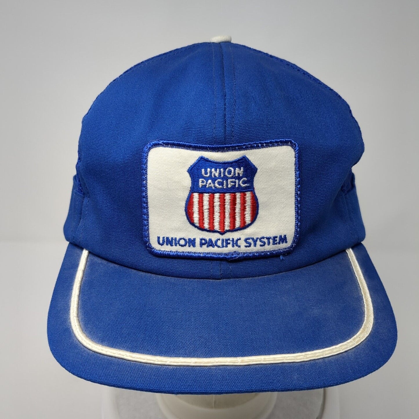 Union Pacific System Snapback Trucker Hat Blue One Size Adjustable Mesh Back