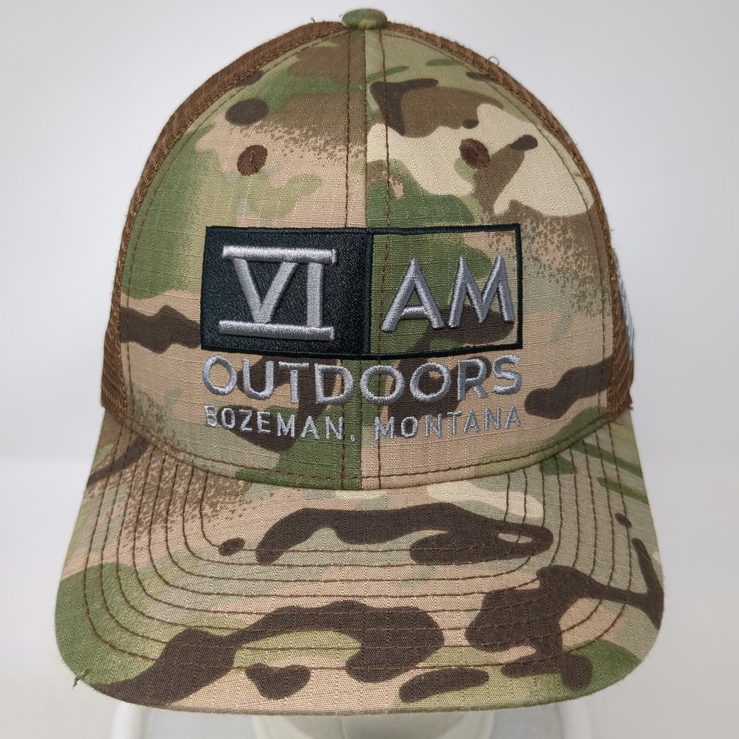 VI AM Outdoors Trucker Hat Green Snapback One Size Bozeman Montana American Flag
