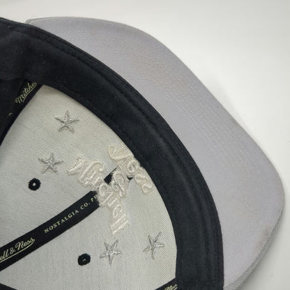 Mitchell & Ness Snapback Hat Black Gray White One Size Flat Brim Logo Stars
