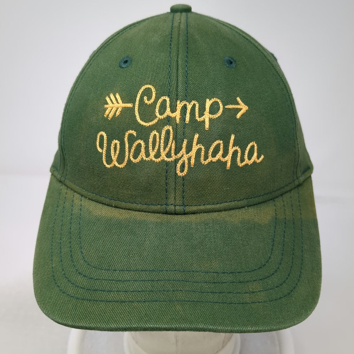 Wally's Camp Wallyhaha Hat Green One Size Baseball Cap Slideback Cotton Graphic
