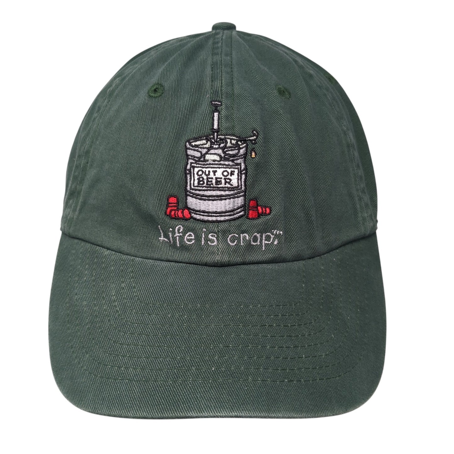 Out Of Beer Life Is Crap Slideback Hat Green One Size Adjustable