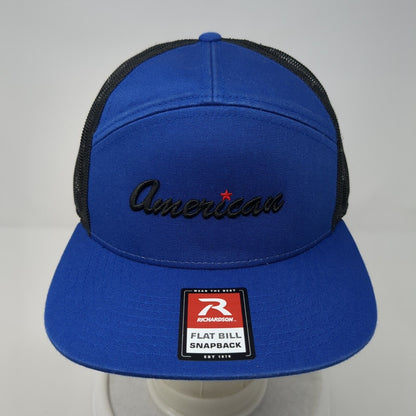 American Snapback Trucker Hat Blue One Size Adjustable Mesh Back Richardson