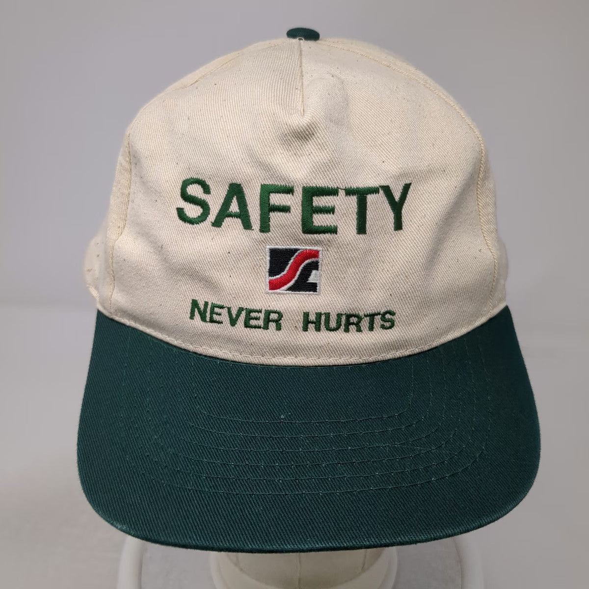 KC Caps 5 Panel Beige Green One Size Safety Never Hurts Snapback Workwear Hat