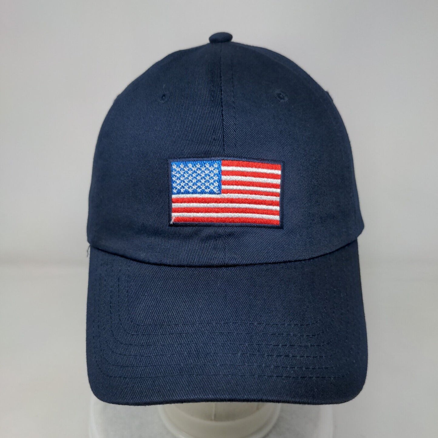 American Flag Strapback Hat Blue One Size Adjustable Embroidered Patriotic