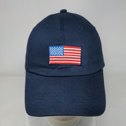 American Flag Strapback Hat Blue One Size Adjustable Embroidered Patriotic