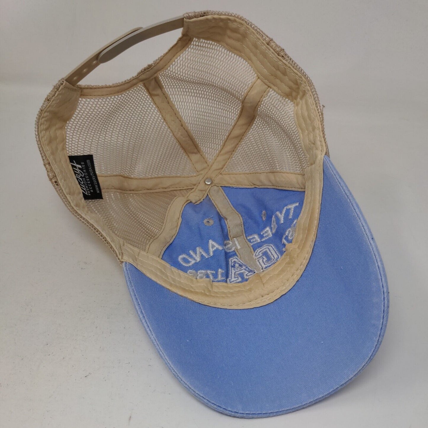 Lucky Men's Snapback Mesh Back Hat Blue Embroidered Tybee Island Georgia Logo