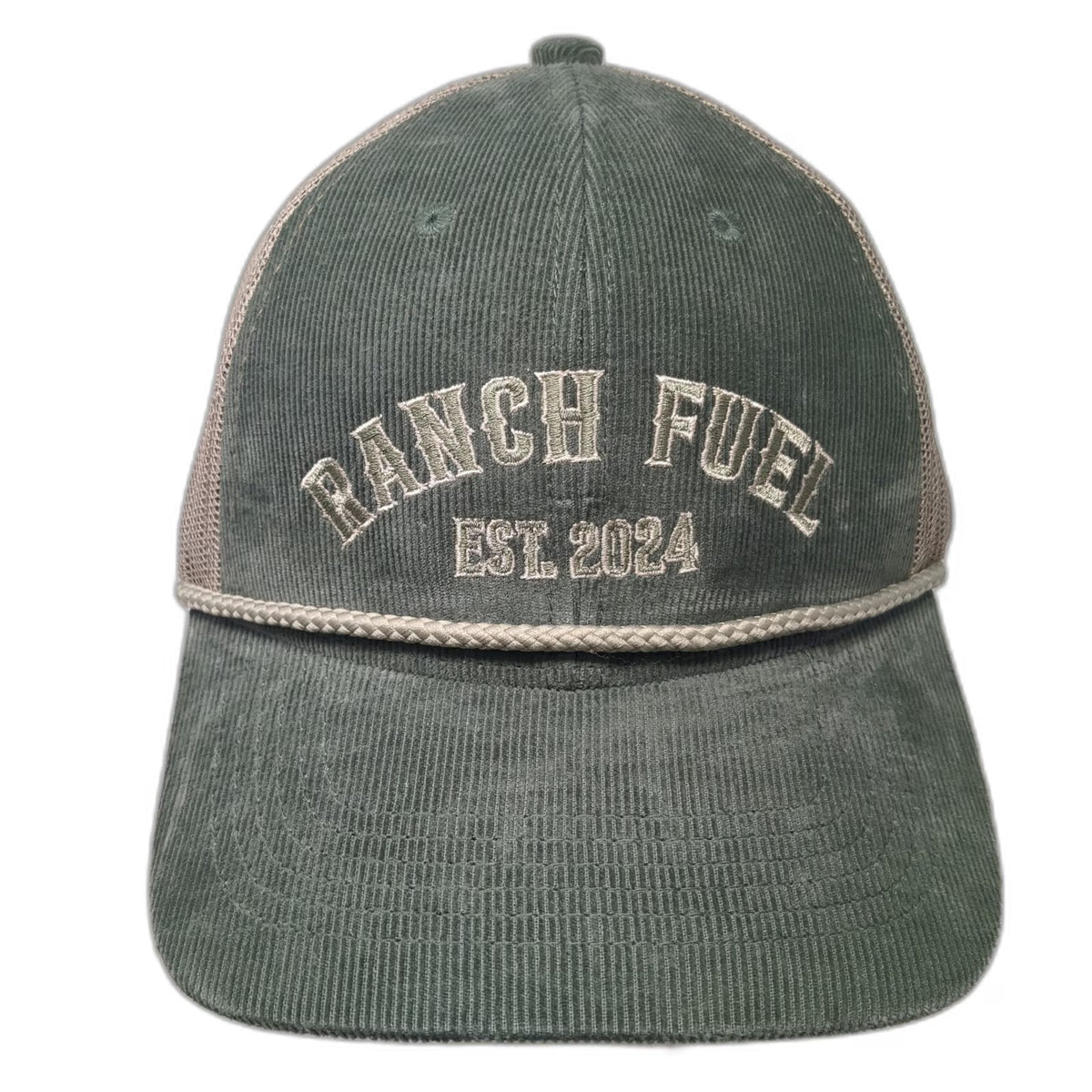 Outdoor Cap Trucker Hat Green Beige One Size Corduroy Mesh Rope Ranch Fuel
